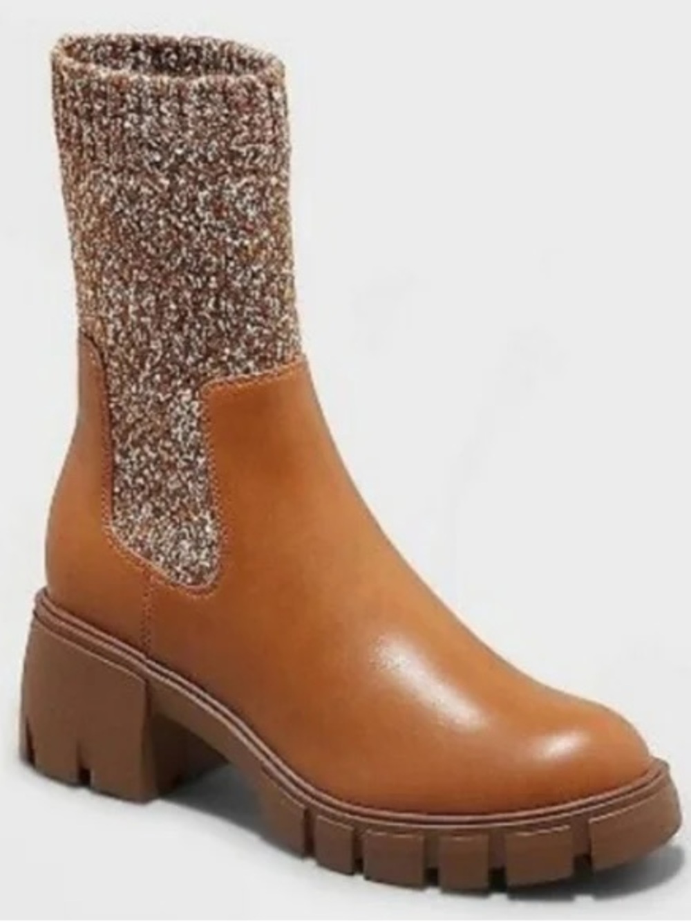 Universal Thread Tan Knit-Shaft Chunky Heel Boots